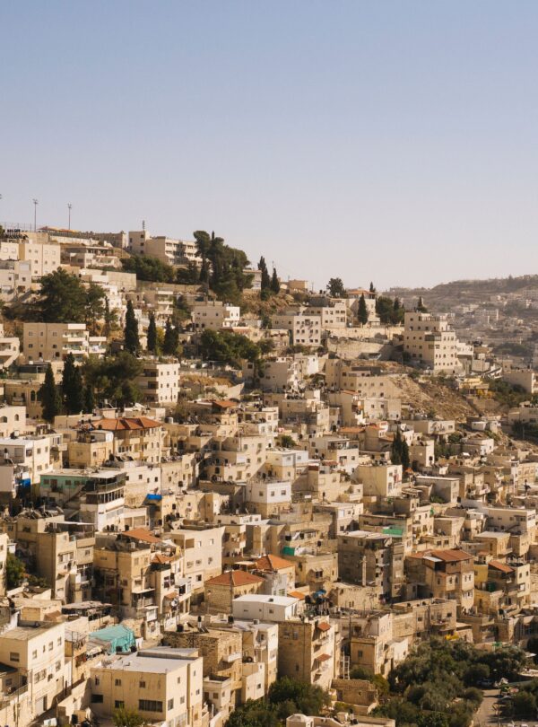 Stunning aerial view of the historic cityscape of Jerusalem, Israel, showcasing its unique architecture and landscape.