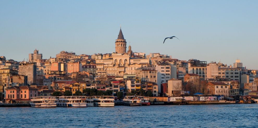 Beautiful sunset view over Istanbul highlighting the iconic Galata Tower.